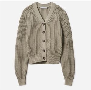 Everlane Chunky Knit Button The Texture Cotton Cardigan Green Medium